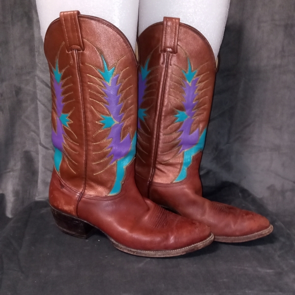 Nocona Other - Nocona Cowboy Boots Brown Bronze Teal and Purple Men's Size 10